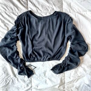 Abercrombie & Fitch Navy Blouse with Ruched Sleeves